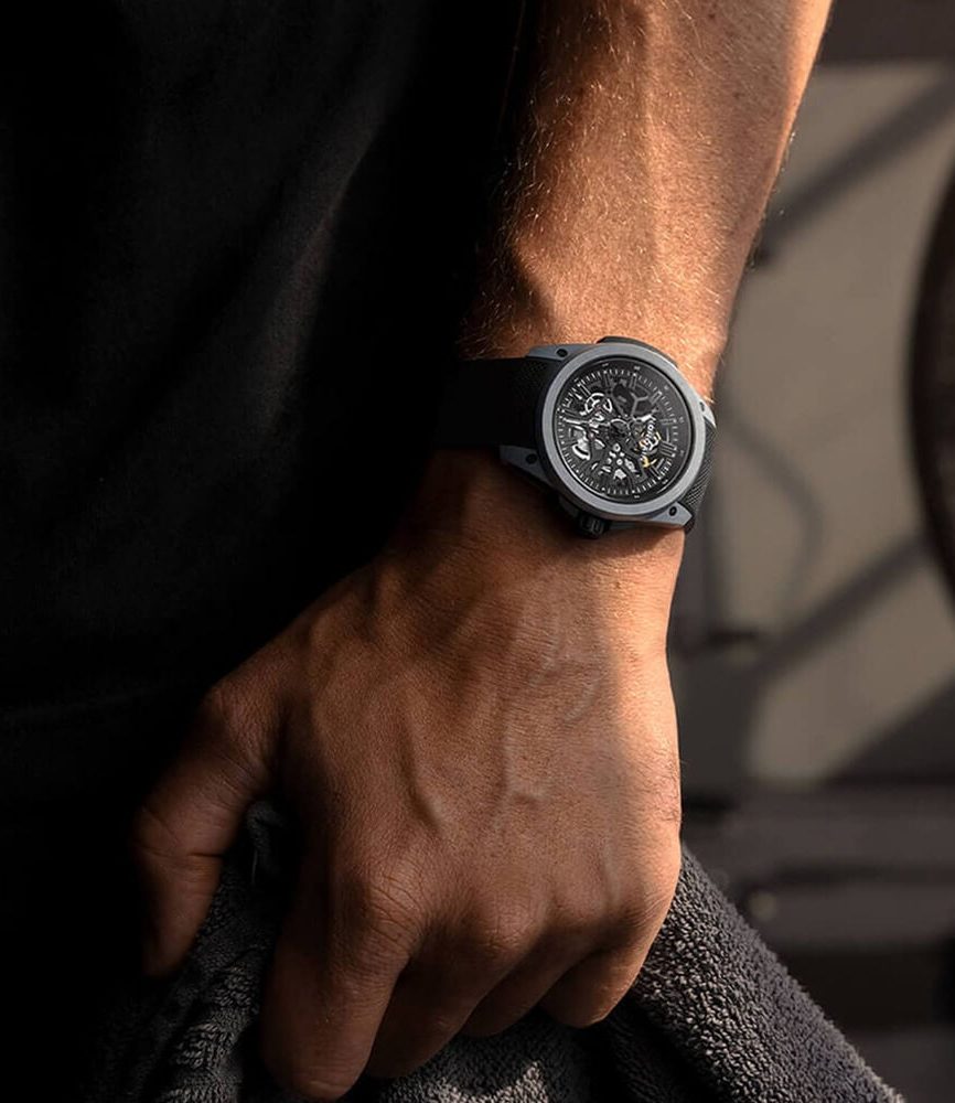 NORQAIN Wild ONE Skeleton 42mm Dial Black Rubber Strap Watch image number 4