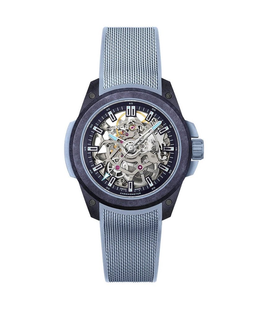 NORQAIN Wild ONE Skeleton 39mm Purple Dial Ice Blue Rubber Strap Watch image number 0