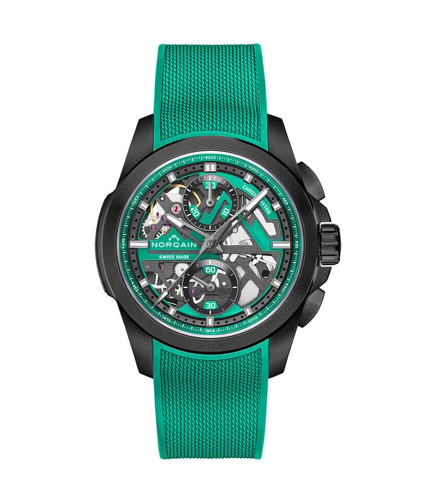 NORQAIN Independence Skeleton Chrono 42mm Dial Titanium Case Green Rubber Strap Watch image number 0