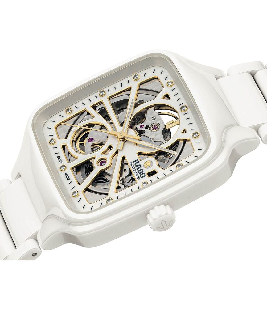 Rado True Square Automatic Open Heart 38mm Skeleton Dial White Ceramic Bracelet Watch image number 1