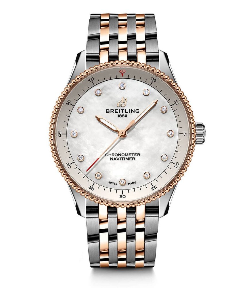 Breitling Navitimer 32mm Pearlised Lab Grown Diamond Dial Rose Gold Indexes Watch image number 0