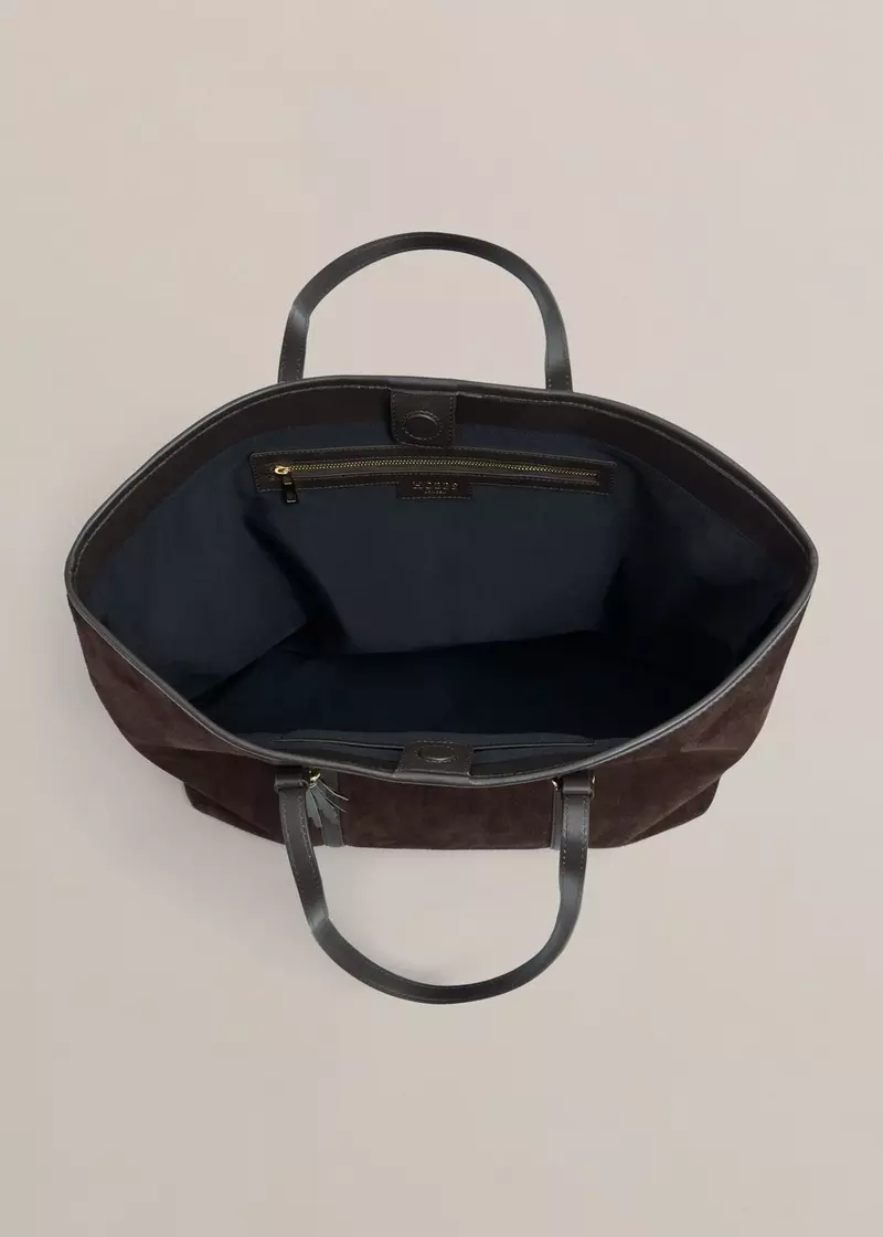 Kyra Suede Tote Bag, Chocolate Brown, hi-res