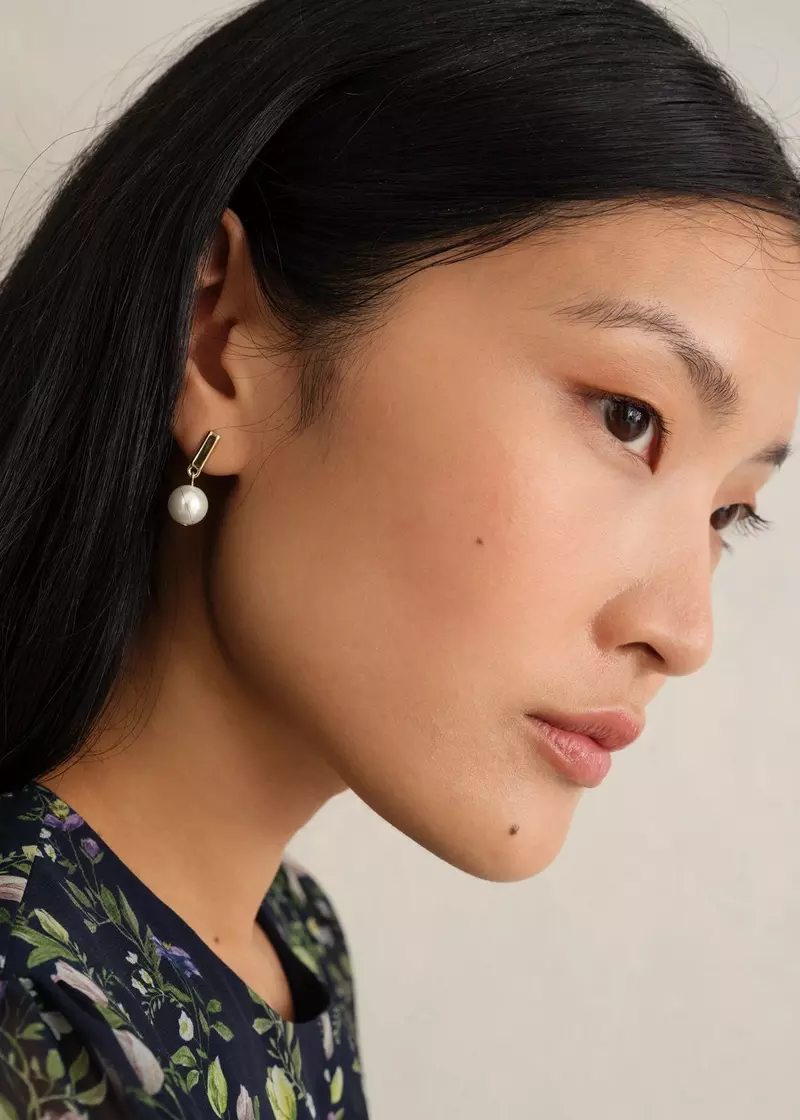 Aria Pearl Earrings, Ivory Gold, hi-res