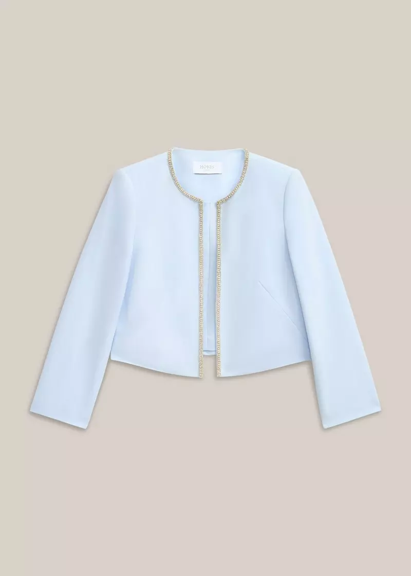 Beatrix Embellished Trimmed Jacket, Pale Blue, hi-res