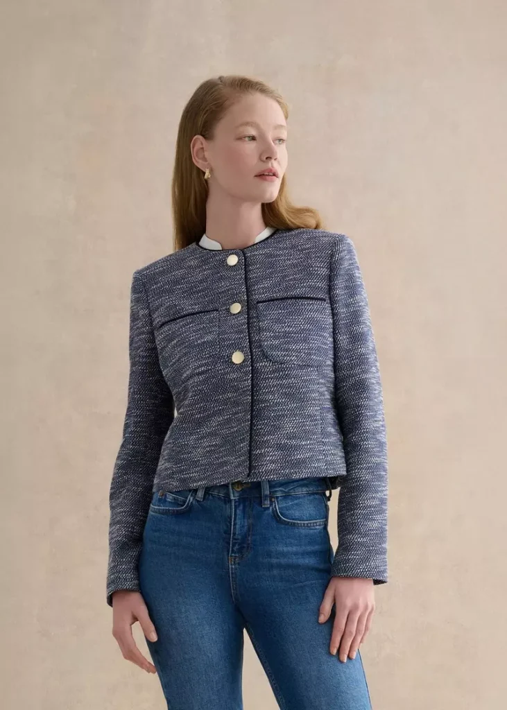 Aleena Tweed Blazer , Navy White, hi-res