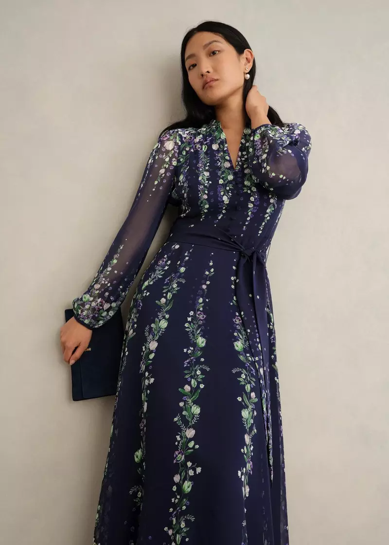 Ros Floral Silk Dress, Midnight Multi, hi-res