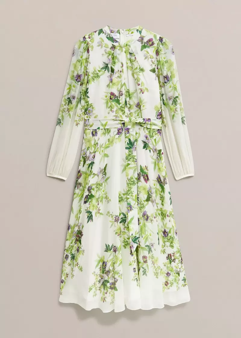 Pia Silk Floral Dress, Ivory Multi, hi-res