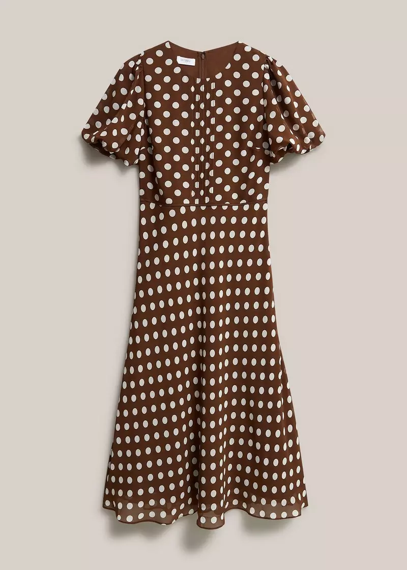 Dorothy Spot Midi Dress, Brown Ivory, hi-res
