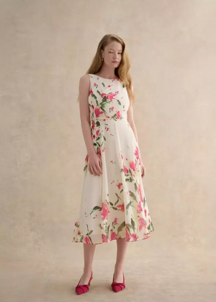 Petite Floral Carly Dress, Cream Multi, hi-res