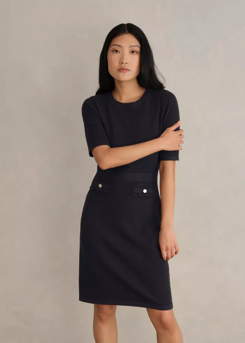 Petra Knitted Dress, Hobbs Navy, hi-res